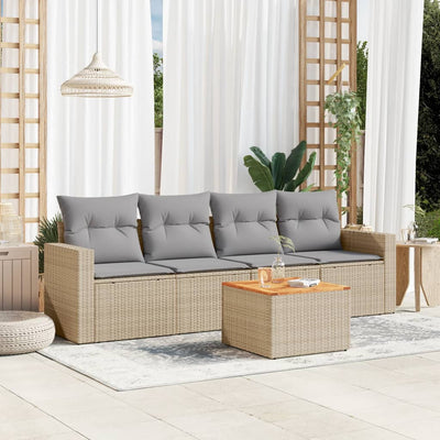 5 Piece Garden Sofa Set with Cushions Mix Beige Poly Rattan