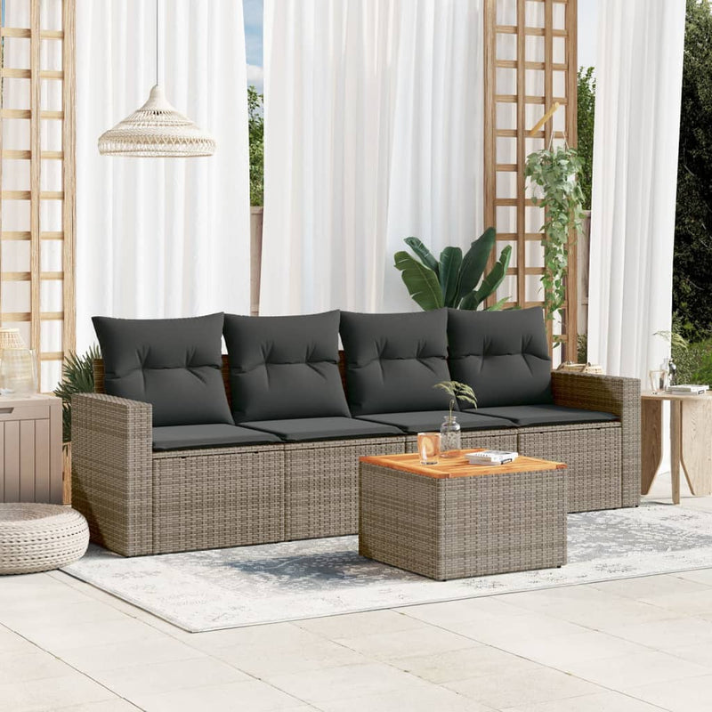 5 Piece Garden Sofa Set with Cushions Grey Poly Rattan