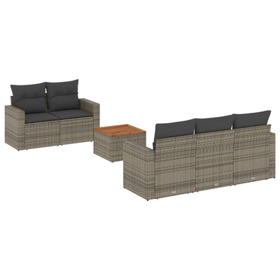 6 Piece Garden Sofa Set with Cushions Grey Poly Rattan