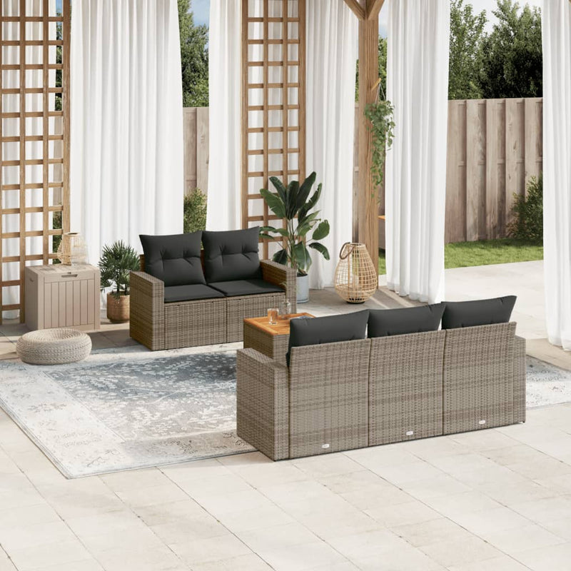 6 Piece Garden Sofa Set with Cushions Grey Poly Rattan