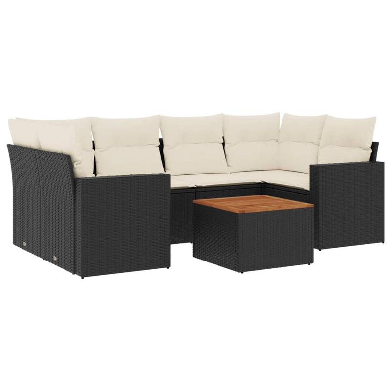 7 Piece Garden Sofa Set with Cushions Black Poly Rattan