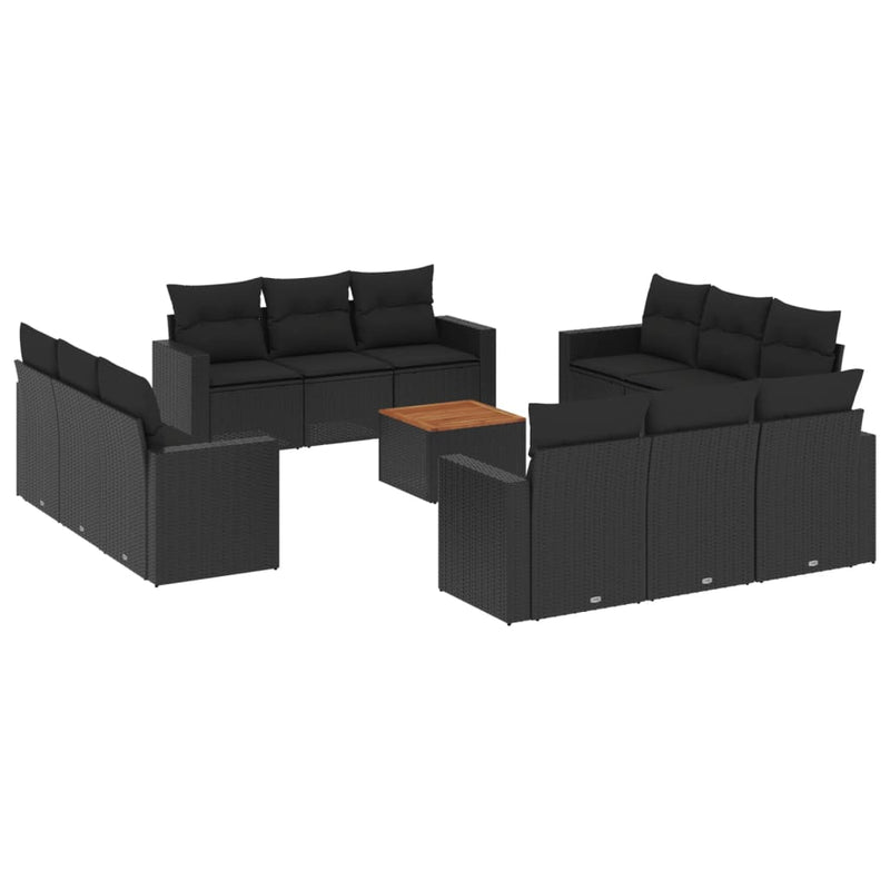 13 Piece Garden Sofa Set with Cushions Black Poly Rattan