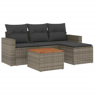 5 Piece Garden Sofa Set with Cushions Grey Poly Rattan