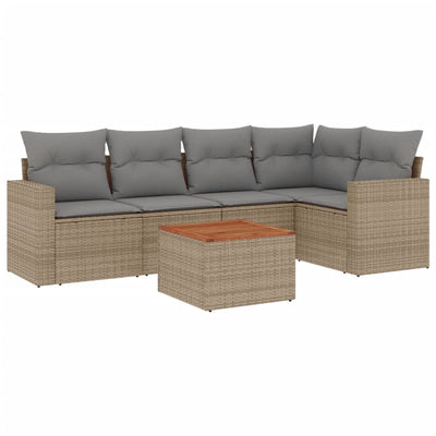 6 Piece Garden Sofa Set with Cushions Mix Beige Poly Rattan