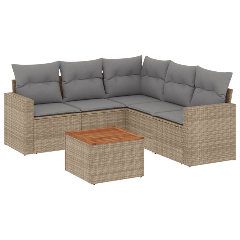 6 Piece Garden Sofa Set with Cushions Mix Beige Poly Rattan