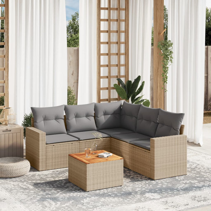 6 Piece Garden Sofa Set with Cushions Mix Beige Poly Rattan