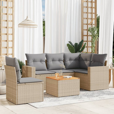 6 Piece Garden Sofa Set with Cushions Mix Beige Poly Rattan