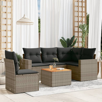 6 Piece Garden Sofa Set with Cushions Grey Poly Rattan