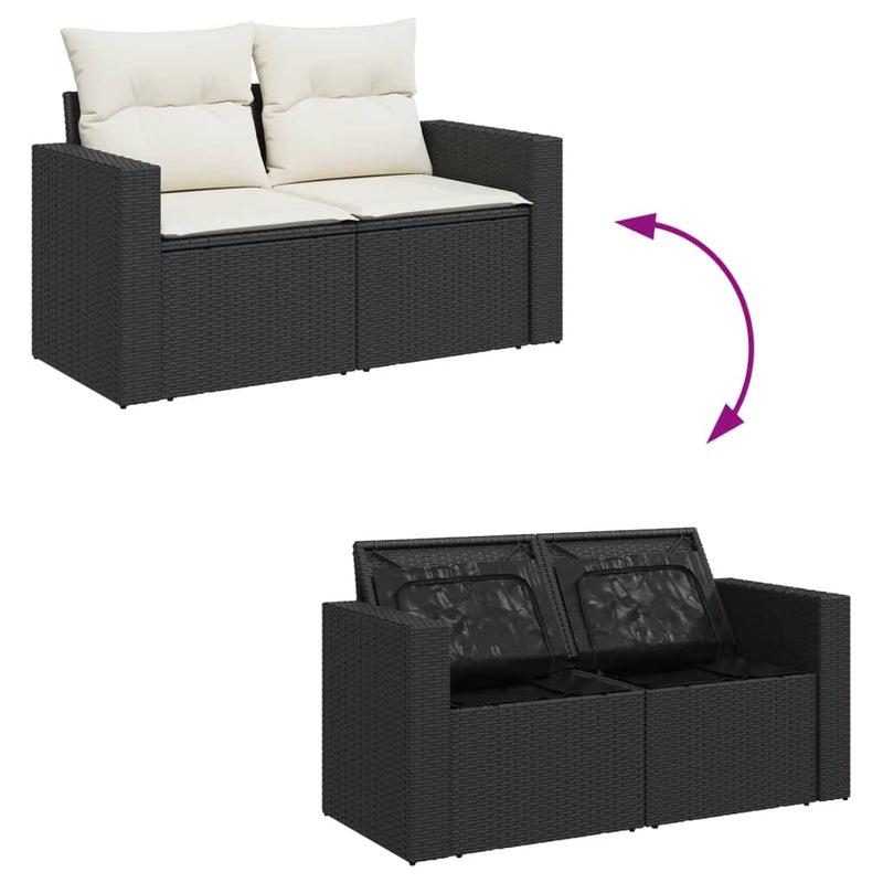 7 Piece Garden Sofa Set with Cushions Black Poly Rattan