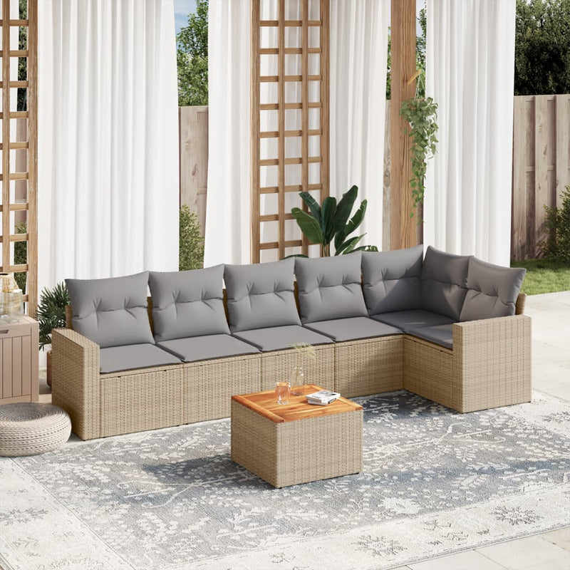 7 Piece Garden Sofa Set with Cushions Mix Beige Poly Rattan