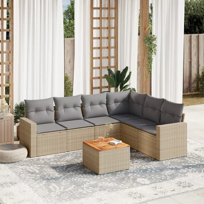 7 Piece Garden Sofa Set with Cushions Mix Beige Poly Rattan