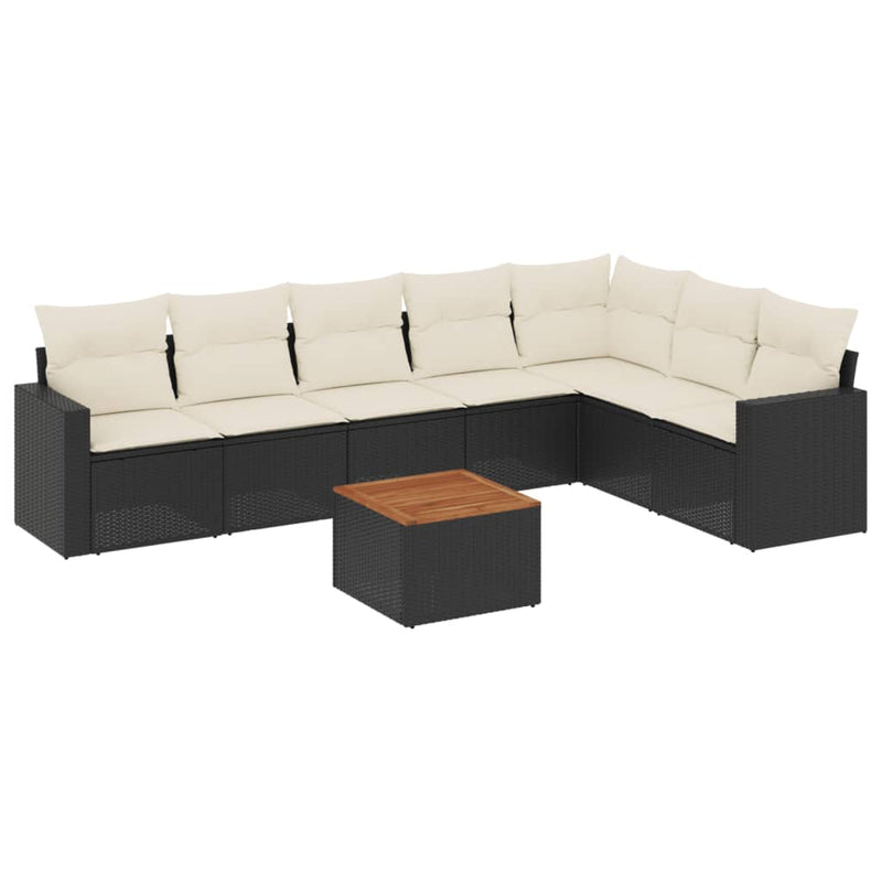 8 Piece Garden Sofa Set with Cushions Black Poly Rattan