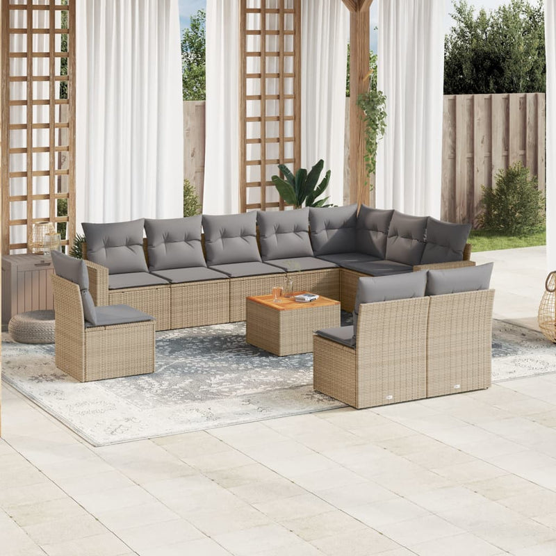 11 Piece Garden Sofa Set with Cushions Mix Beige Poly Rattan