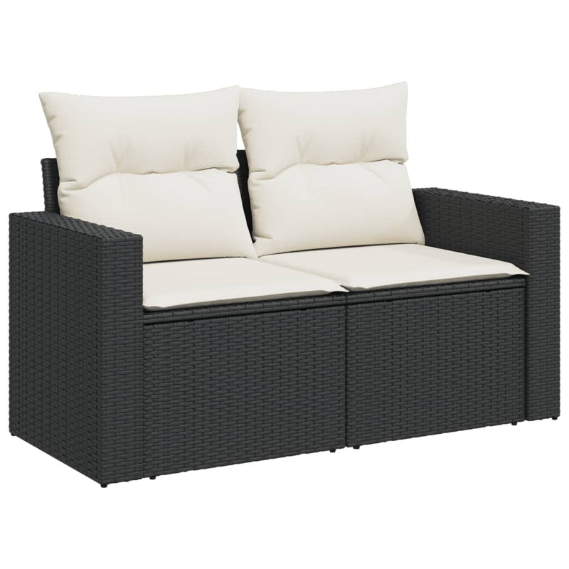 10 Piece Garden Sofa Set with Cushions Black Poly Rattan