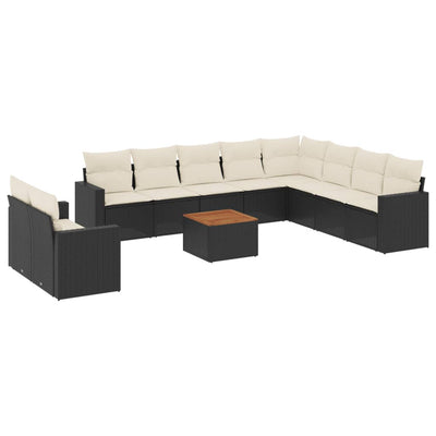 11 Piece Garden Sofa Set with Cushions Black Poly Rattan