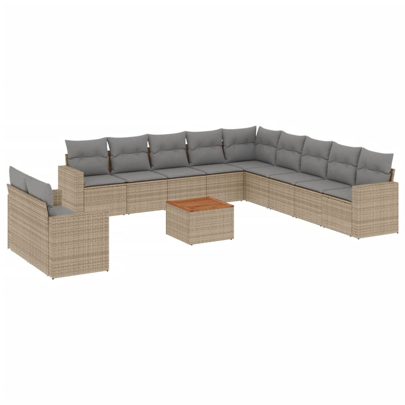 12 Piece Garden Sofa Set with Cushions Mix Beige Poly Rattan