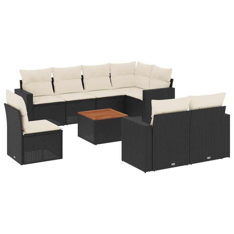 9 Piece Garden Sofa Set with Cushions Black Poly Rattan