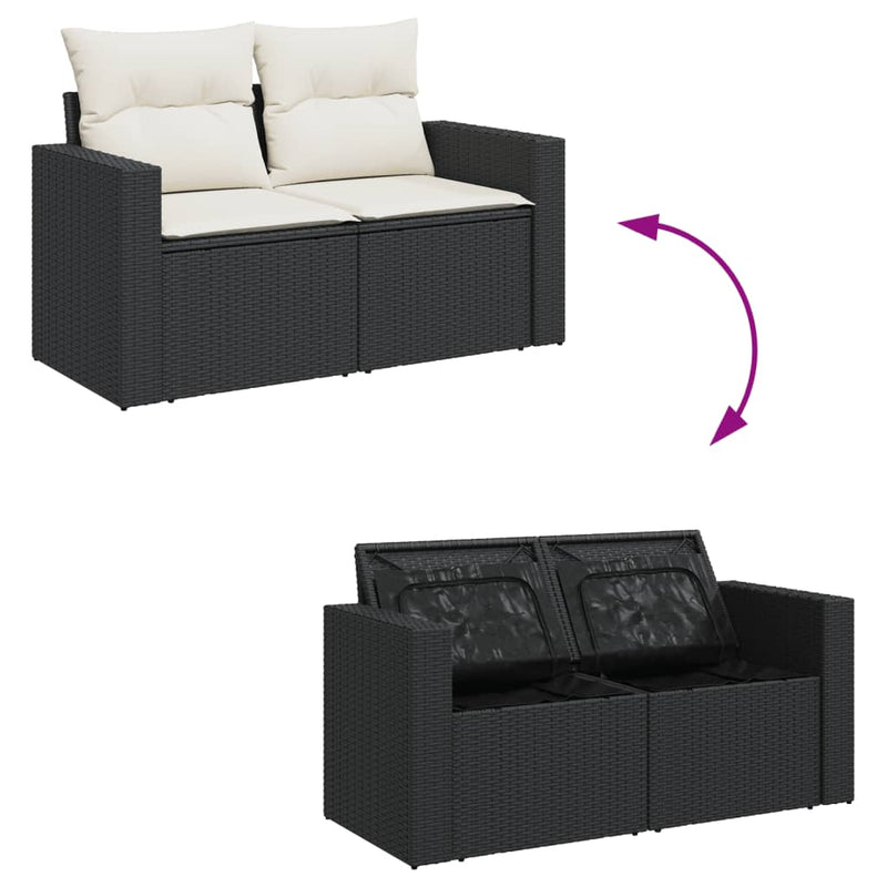 9 Piece Garden Sofa Set with Cushions Black Poly Rattan