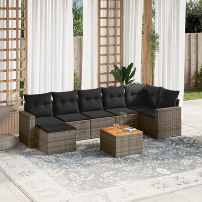 8 Piece Garden Sofa Set with Cushions Grey Poly Rattan