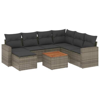 8 Piece Garden Sofa Set with Cushions Grey Poly Rattan