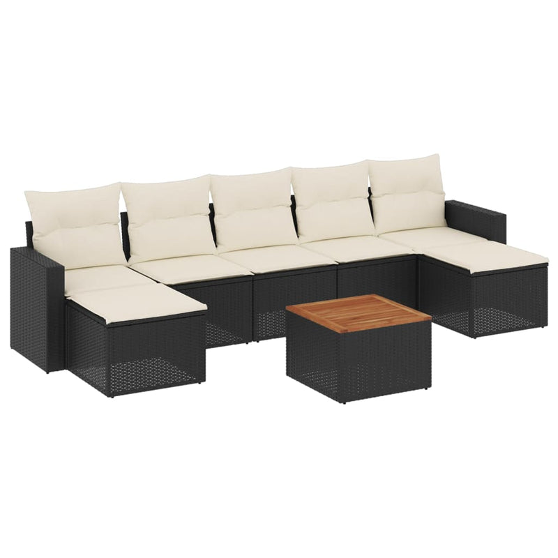 8 Piece Garden Sofa Set with Cushions Black Poly Rattan