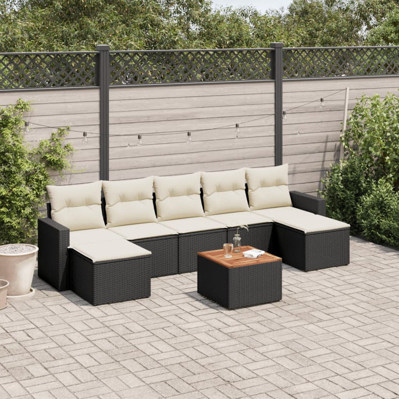 8 Piece Garden Sofa Set with Cushions Black Poly Rattan