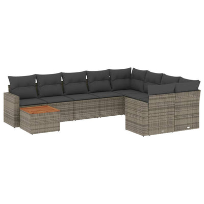 10 Piece Garden Sofa Set with Cushions Grey Poly Rattan