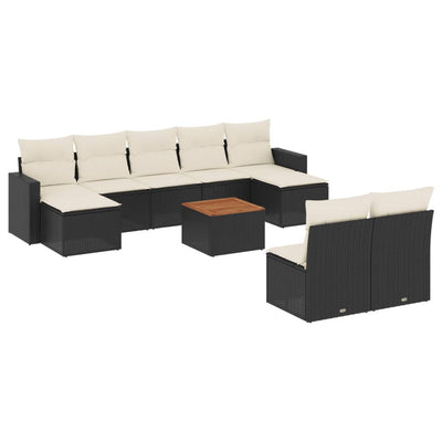 10 Piece Garden Sofa Set with Cushions Black Poly Rattan