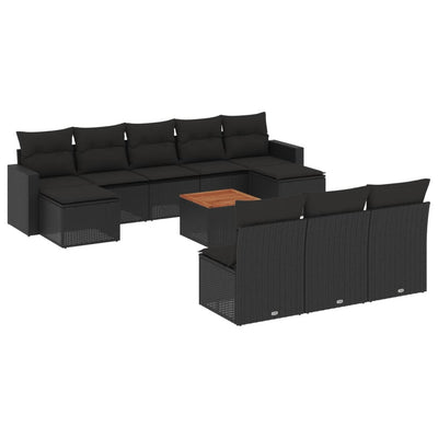 11 Piece Garden Sofa Set with Cushions Black Poly Rattan