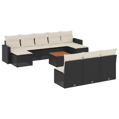 11 Piece Garden Sofa Set with Cushions Black Poly Rattan