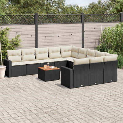 12 Piece Garden Sofa Set with Cushions Black Poly Rattan