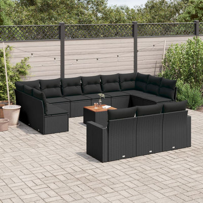 14 Piece Garden Sofa Set with Cushions Black Poly Rattan