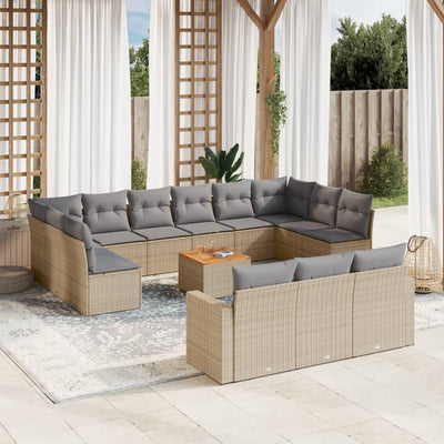 14 Piece Garden Sofa Set with Cushions Mix Beige Poly Rattan