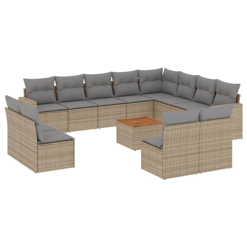 13 Piece Garden Sofa Set with Cushions Mix Beige Poly Rattan