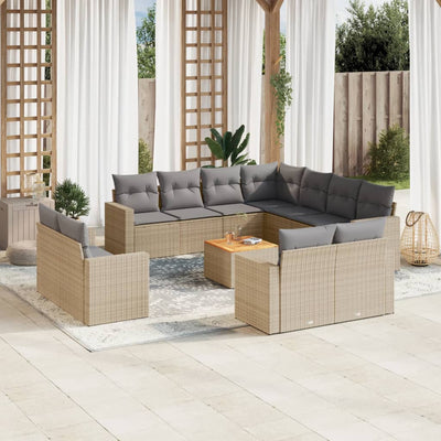 12 Piece Garden Sofa Set with Cushions Mix Beige Poly Rattan