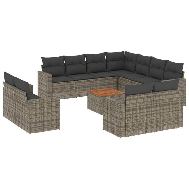 12 Piece Garden Sofa Set with Cushions Grey Poly Rattan