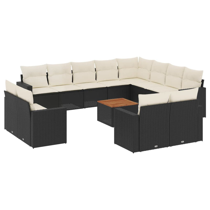 13 Piece Garden Sofa Set with Cushions Black Poly Rattan