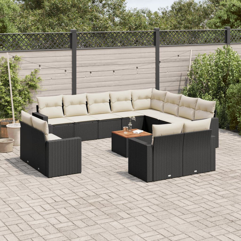 13 Piece Garden Sofa Set with Cushions Black Poly Rattan