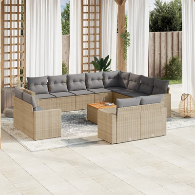 13 Piece Garden Sofa Set with Cushions Mix Beige Poly Rattan