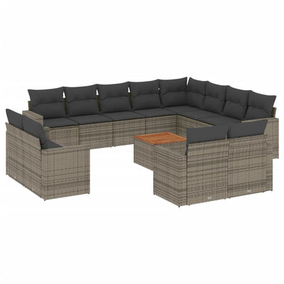 13 Piece Garden Sofa Set with Cushions Grey Poly Rattan