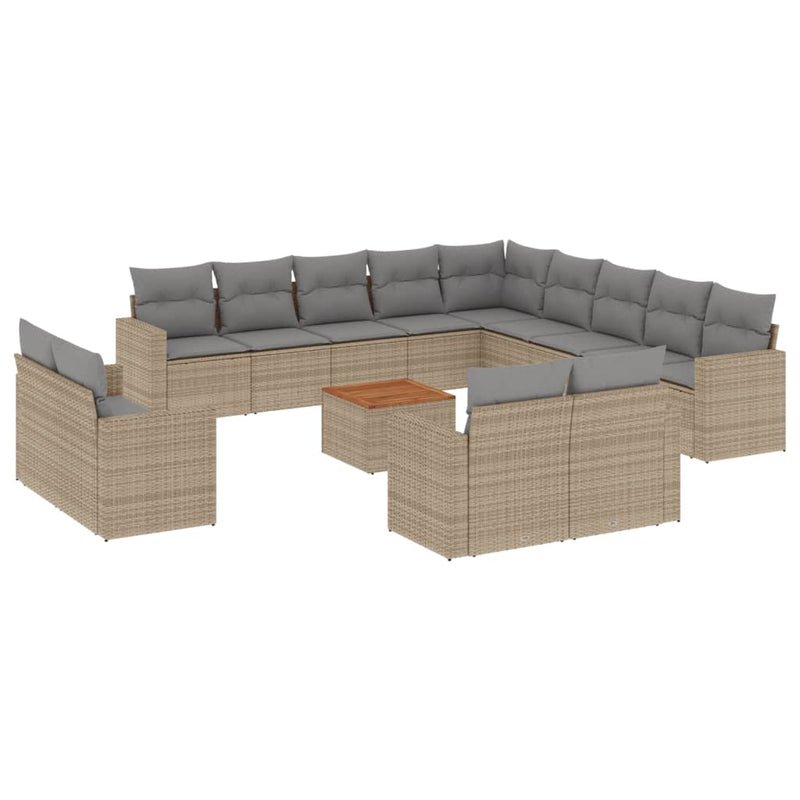 14 Piece Garden Sofa Set with Cushions Mix Beige Poly Rattan