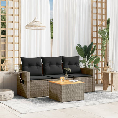 4 Piece Garden Sofa Set with Cushions Grey Poly Rattan