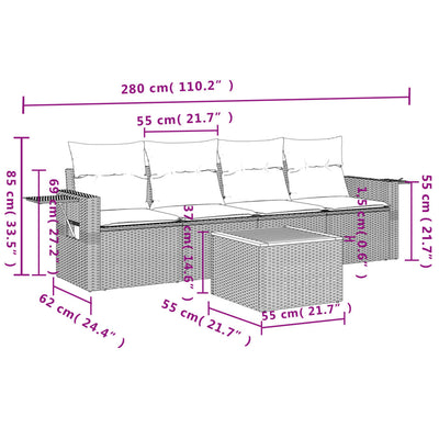 5 Piece Garden Sofa Set with Cushions Mix Beige Poly Rattan