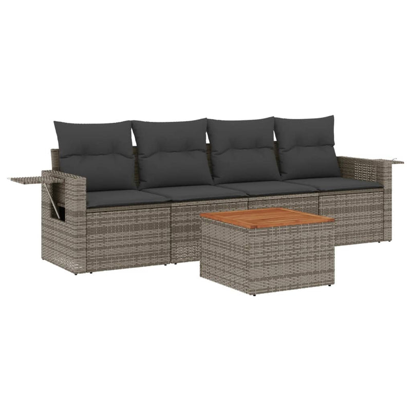 5 Piece Garden Sofa Set with Cushions Grey Poly Rattan