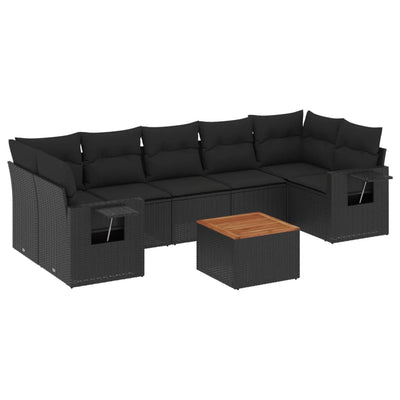 8 Piece Garden Sofa Set with Cushions Black Poly Rattan