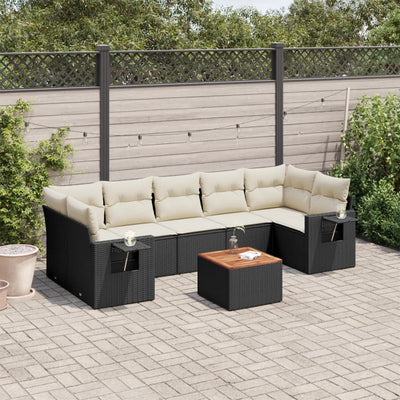 8 Piece Garden Sofa Set with Cushions Black Poly Rattan