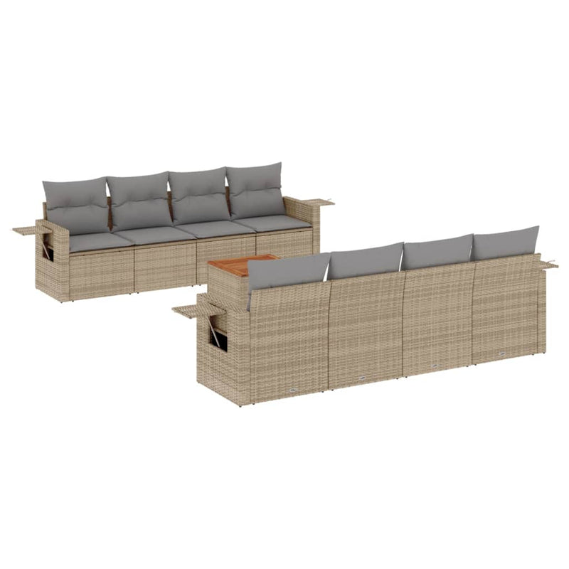 9 Piece Garden Sofa Set with Cushions Mix Beige Poly Rattan