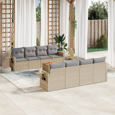 9 Piece Garden Sofa Set with Cushions Mix Beige Poly Rattan