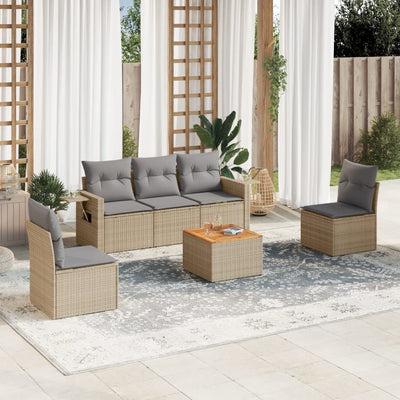 6 Piece Garden Sofa Set with Cushions Mix Beige Poly Rattan