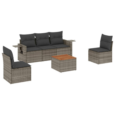 6 Piece Garden Sofa Set with Cushions Grey Poly Rattan